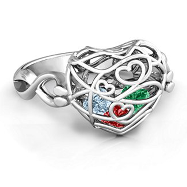 Heart Shape Wedding Party Women Personalized Silver Jewelry 925 Sterling Silver Birthstone Ring